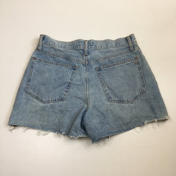 MADEWELL Medium/Light Wash THE MOM JEAN SHORT Distressed Raw Edge Hem Shorts - Picture 8 of 11